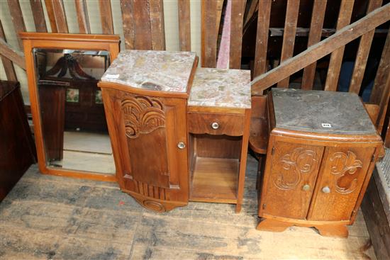 2 deco bedside cabinets & a mirror